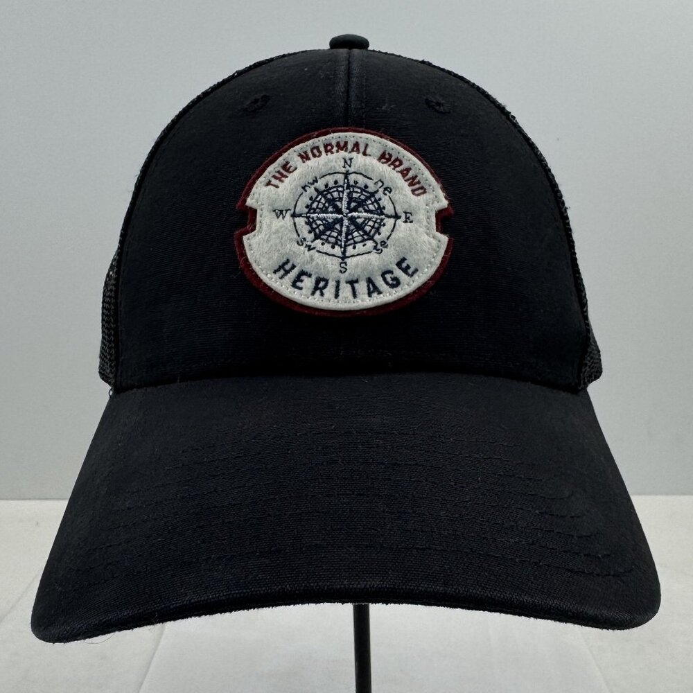 The Normal Brand Heritage Compass Logo Trucker Hat Black Adjustable Mesh Back OS